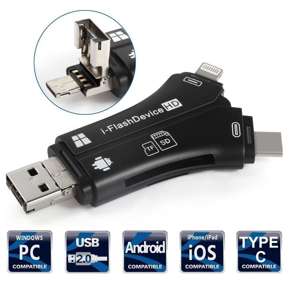 New 4 in 1 Type-c/Lightning/Micro USB/USB Card Reader SD