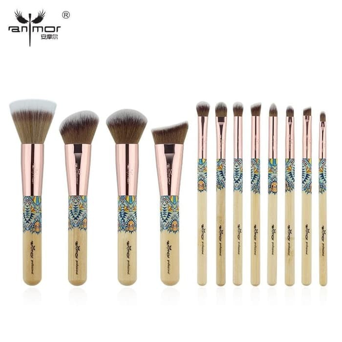 (READY &amp; ORI) Anmor Pro Make Up Brush Set 12 Pcs Bamboo Motif - 0212 kuas blending halus