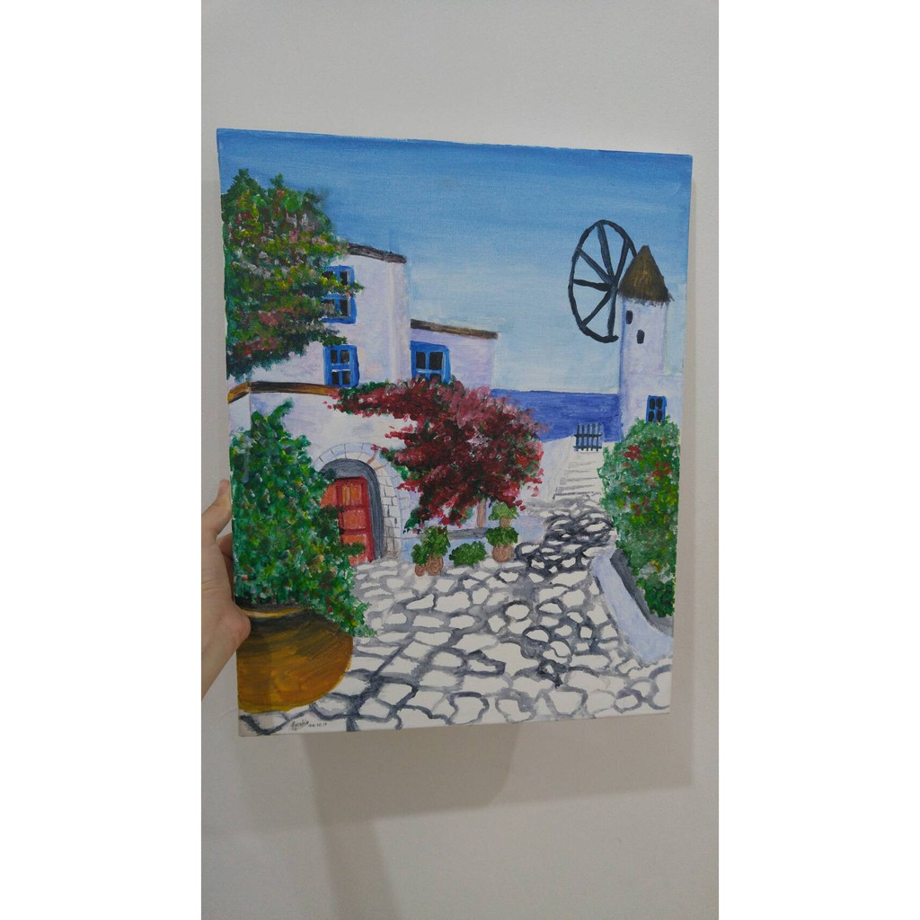 

LUKISAN PEMANDANGAN SANTORINI ACRYLIC PAINTING ON CANVAS HANDMADE