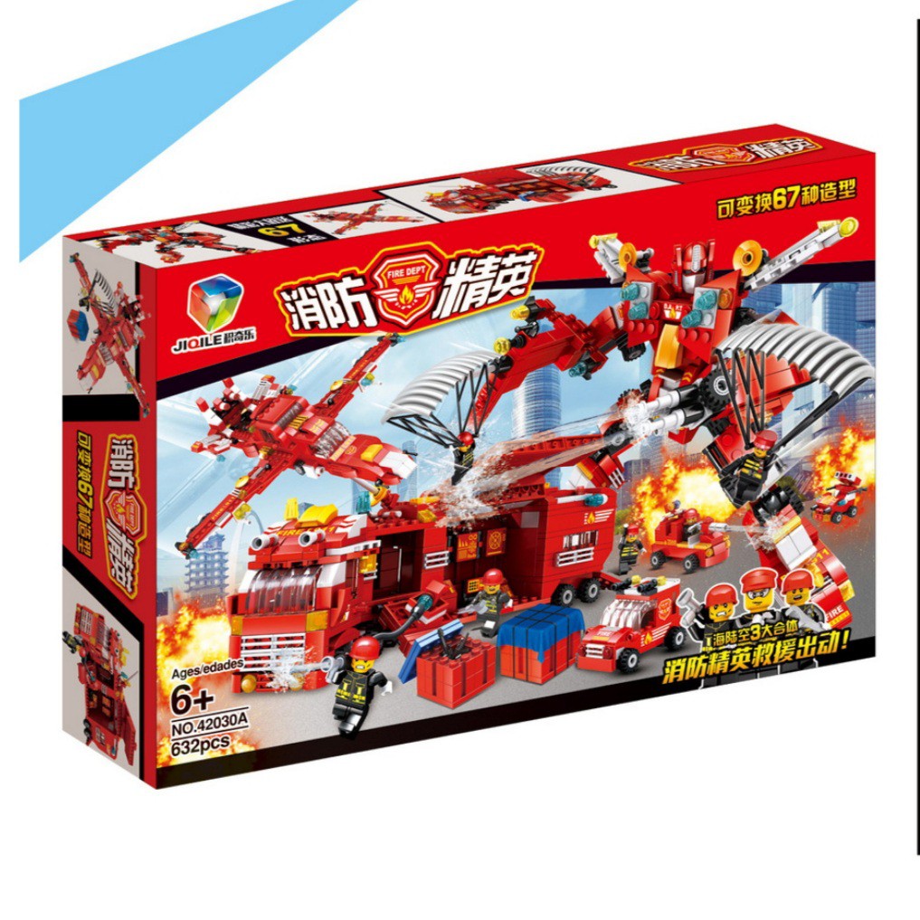 [tma] 632pcs Mainan Balok Susun Robot Mobil Pemadan Kebakaran / Balok Transformer Fire Fighter