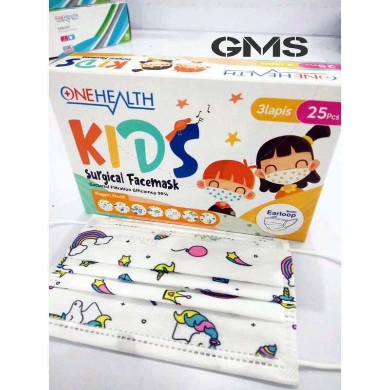 Masker Anak Medis 3 Ply OneHealth Per Box isi 25 Pcs / Surgical Face Mask Kids