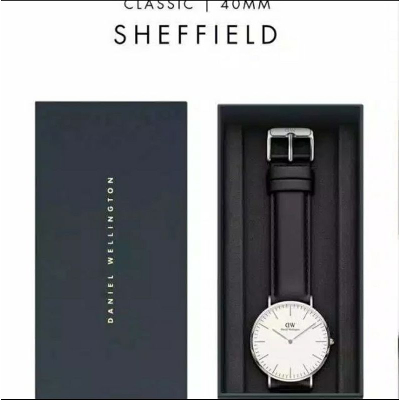 Terlaris (BISA COD) Jam Tangan Pria DW Kulit Super Premium Free Box Ori Dan Paper Bag-Hitam Silver Putih