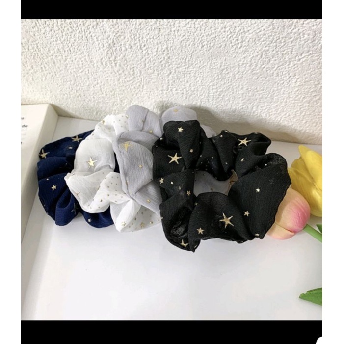 SCRUNCHIE KOREA MOTIF BINTANG Ikat Rambut Fashion Elastis