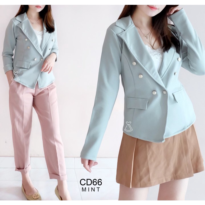 CD66 - Outer Blazer Wanita Basic Long Sleeves Scuba Stretch Korean Look