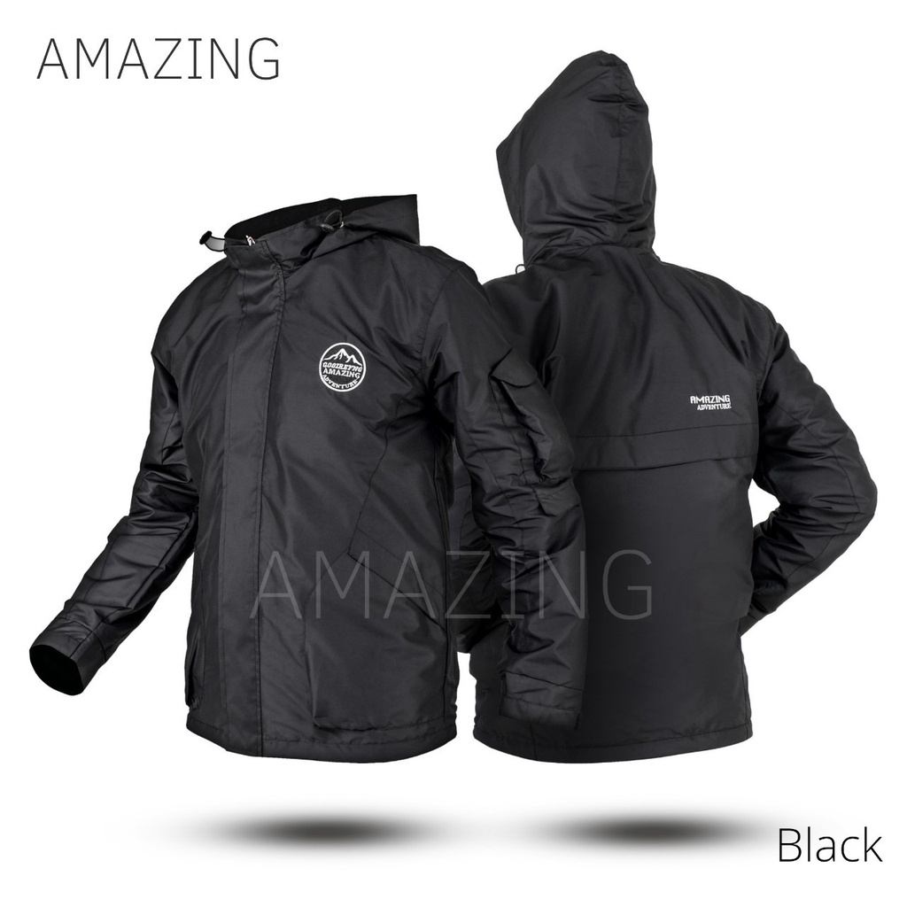 Jaket Hiking Parasut Amz New Adventure Polos Hitam/Jaket Hiking Parasut Pria/Jaket Hiking Outdoor Pr