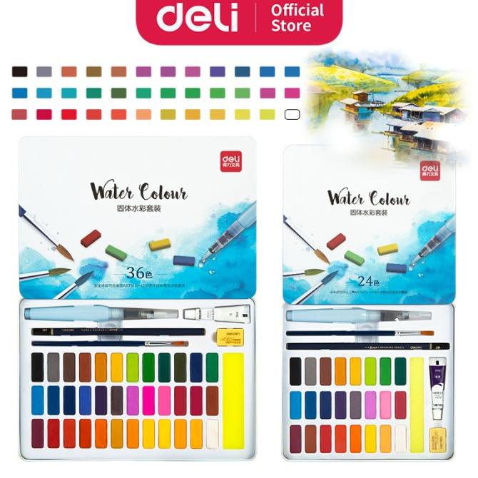 

PROMO Deli Solid Watercolor Set Cat Air Padat isi 24/36 warna 73876/73877