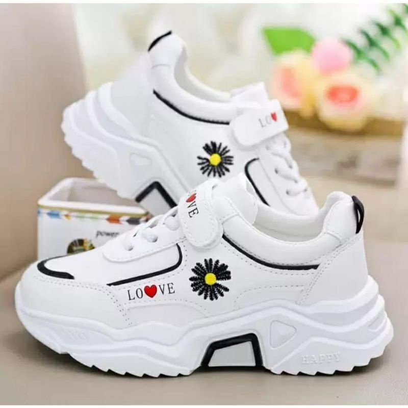 SEPATU SNEAKERS ANAK PEREMPUAN WANITA LAKI-LAKI MOTIF LOVE DAN BUNGA BEST QUALITY PREMIUM AS164