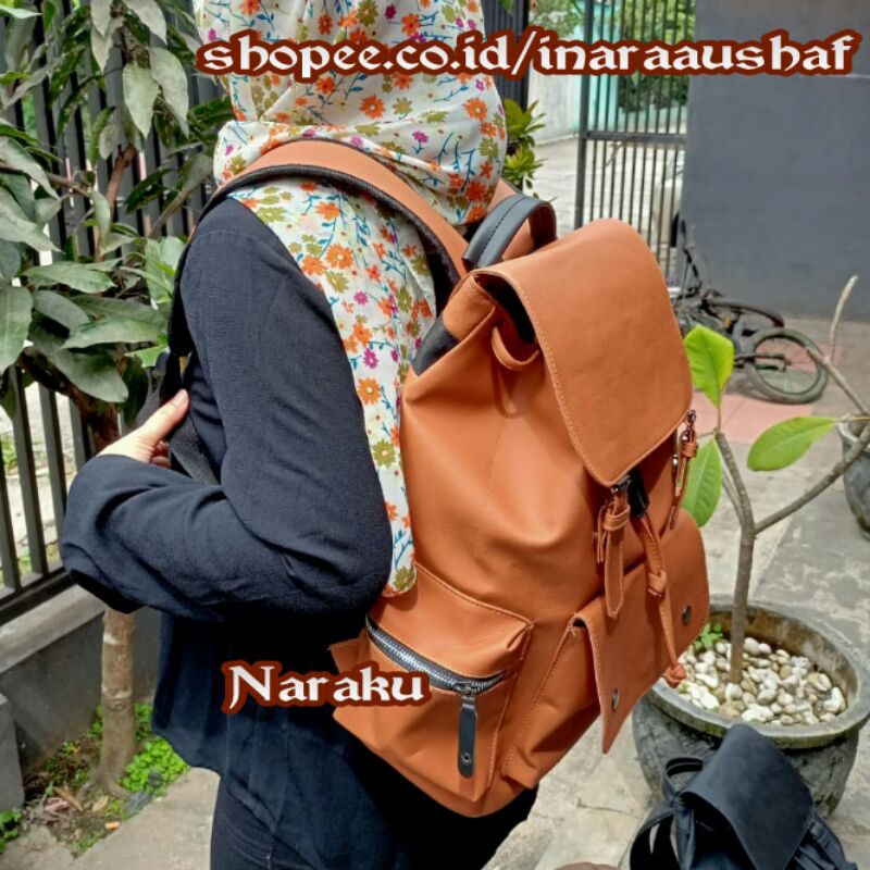 NARAKU Tas Ransel Wanita Kulit Kantor Kerja Sekolah Kuliah Outdoor Trendy Korea - RANSEL DESKA BAG