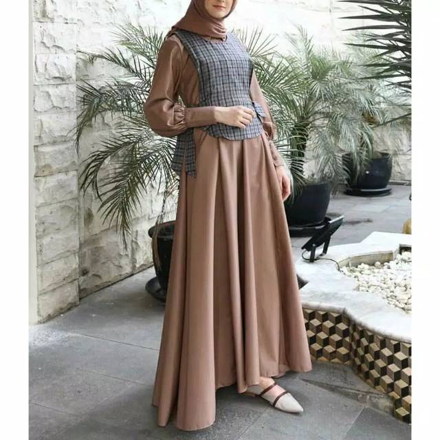 Gita Maxi dress gamis mix motip kotak