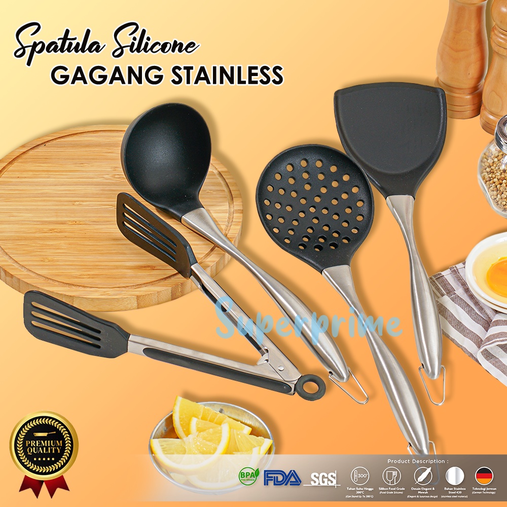 UTENSIL SPATULA SILIKON PREMIUM 2031 TURNER Sendok Masak silicone set tahan panas dengan handle stainless tebal