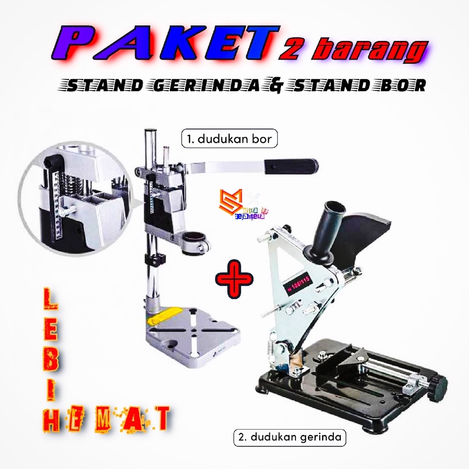 PAKET 2 ITEM STAND GERINDA + STAND DRIL  Drill Mesin Bor Tangan // DUDKAN GERINDA + DUDUKAN BOR //an