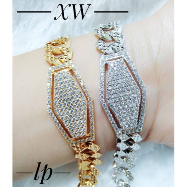 Gelang xuping rantai sisik naga Plat Hexagon Zircon G08091