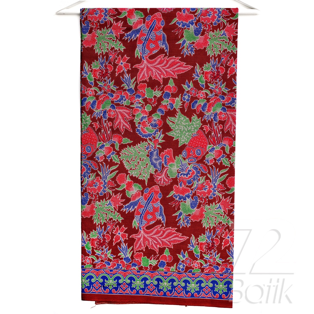 KAIN BATIK PREMIUM Bahan Katun Motif Ikan Koi Warna Merah Maroon Hijau Biru 728079 Cap 72 Jarik Jarit Samping Kebat Panjang Batik Katun Modern Premium Bahan Seragam Batik Pernikahan Kantor Keluarga Murah Kamen Jadi Batik Bali Lembaran