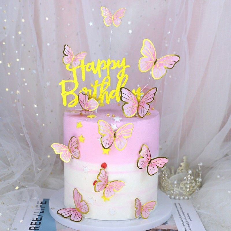 

cake topper kupu kupu pink hiasan kue per pcs