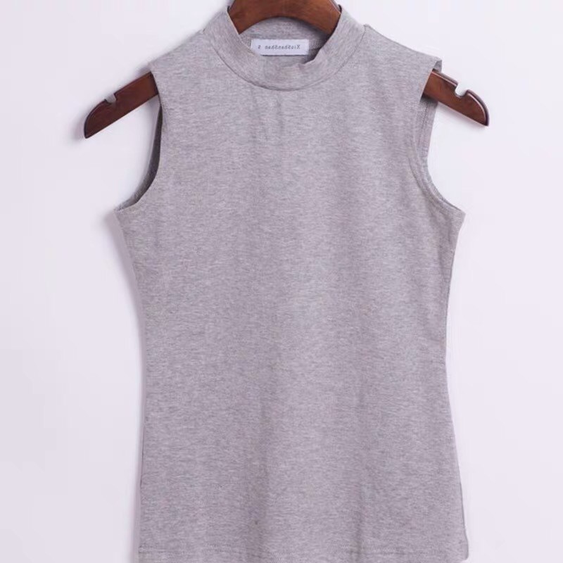 Turtle Neck Vest Crop Top Racerback Tank Top/Vest Atasan Tanpa Lengan 1010 (Size S-XL)