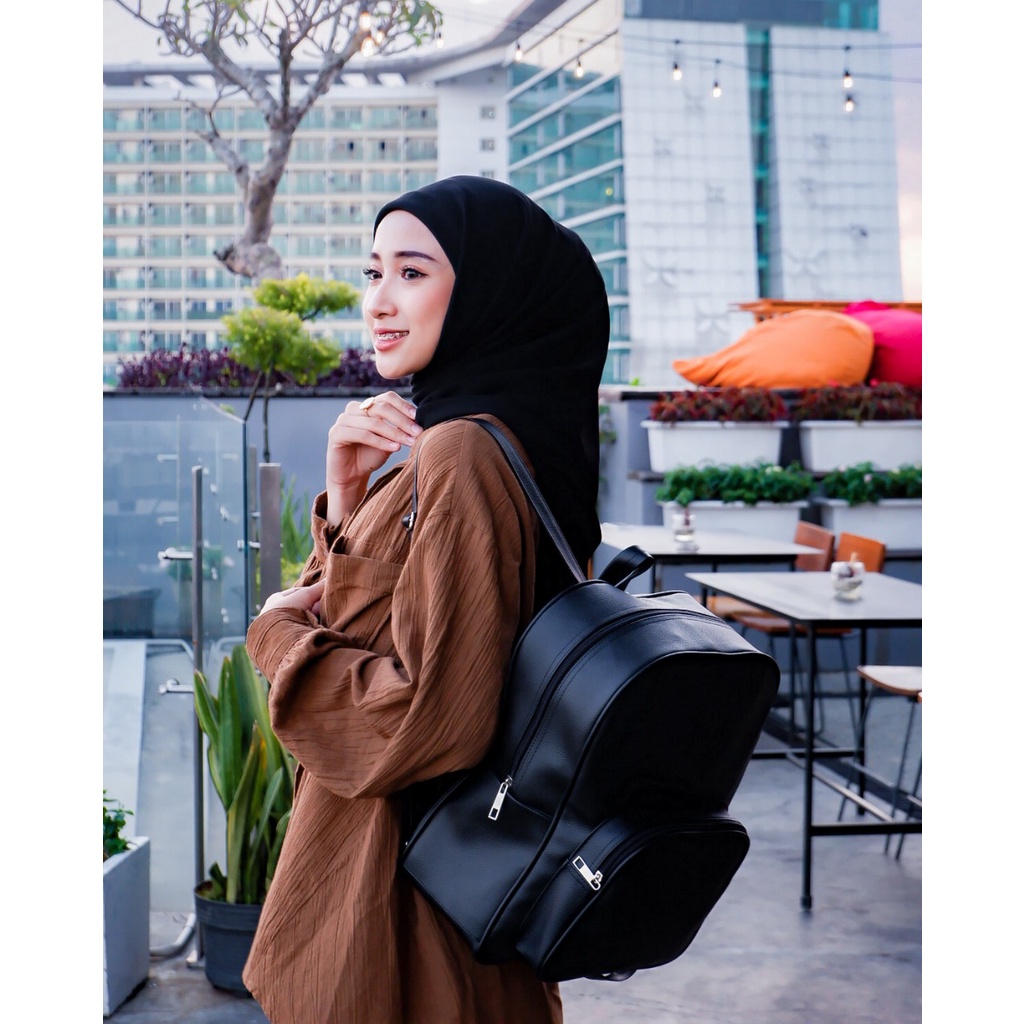 TAS RANSEL KULIT WANITA BOXXO HITAM // taskanvasbdg - Tas Ransel Gendong Wanita / Backpack Ransel Sekolah Kulit Sintetis /  Tas Punggung Cewek Murah Bandung / COD