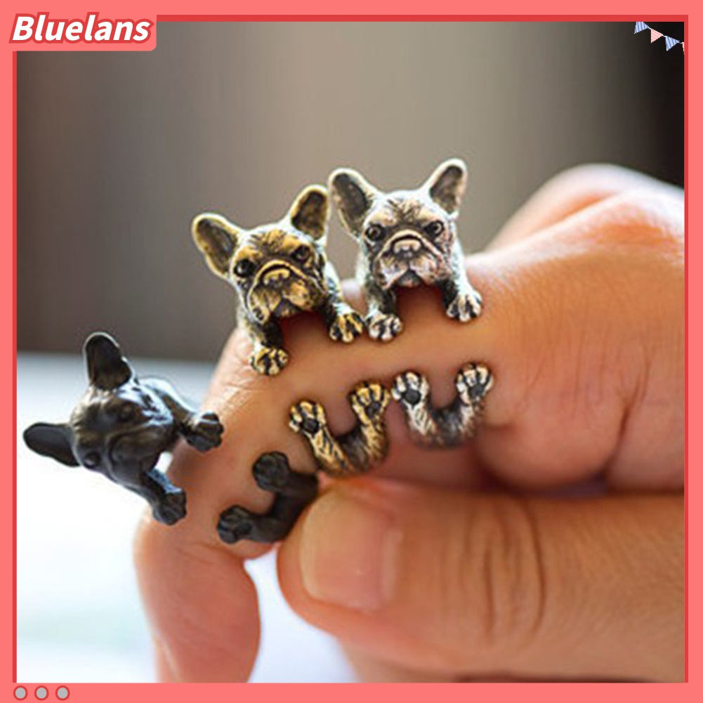 Bluelans Cincin Model Terbuka Dapat Disesuaikan Desain Anjing Pit Bull Gaya Retro Punk Untuk Unisex