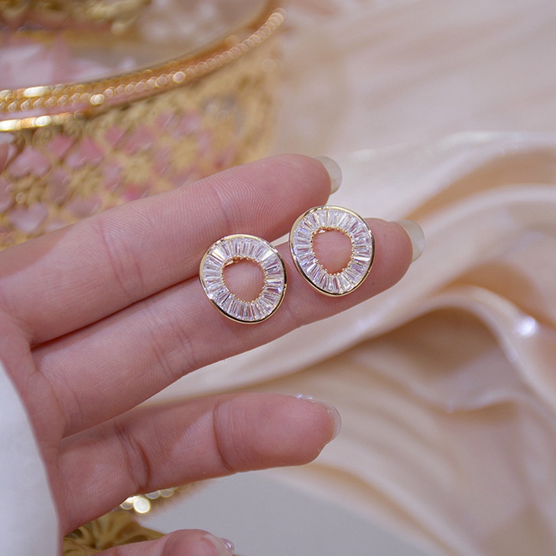 Anting Stud Bentuk O Bling CZ Serbaguna Untuk Aksesoris Wanita