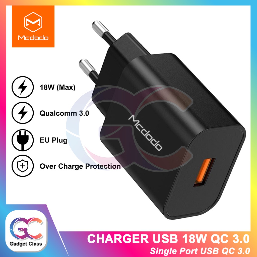 Mcdodo Kepala Charger USB Port 18W Fast Charging iPhone Samsung QC 3.0