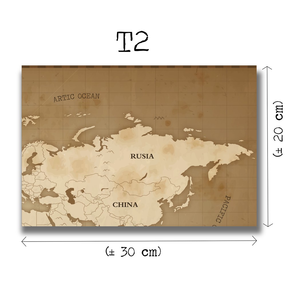 DEKORASI MAP WORLD PETA DUNIA VINTAGE 60 x 40