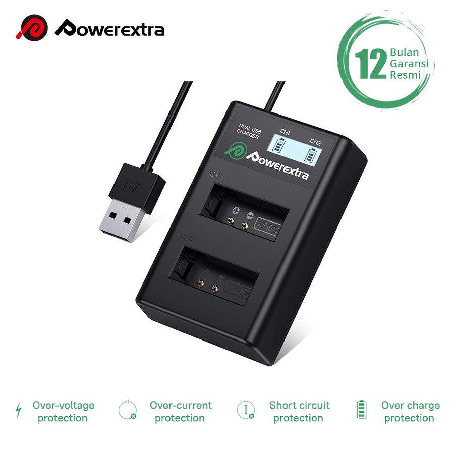 Powerextra Smart Dual USB Charger LCD for Canon LP-E12, LC-E12