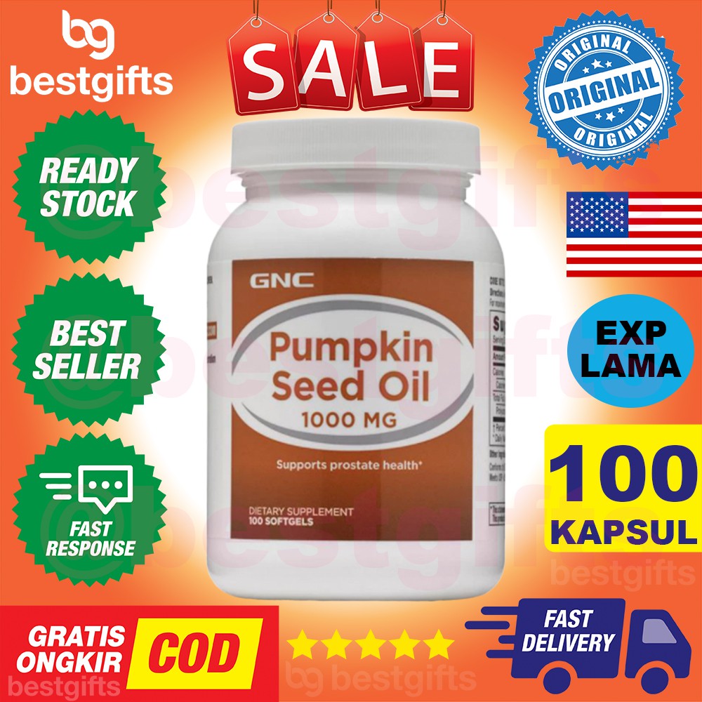 GNC PUMPKIN SEED OIL 1000 MG MINYAK BIJI LABU VITAMIN VIT OBAT HERBAL PROSTAT ZINC ENERGI 100 KAPSUL