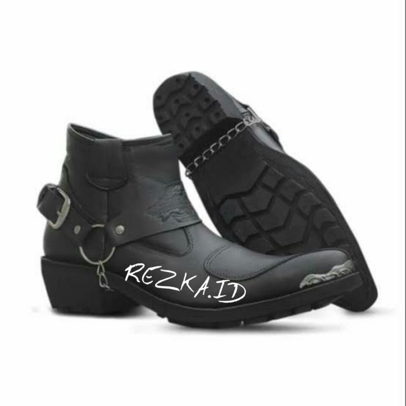 SEPATU JENGGEL PRIA POLOS HITAM  KULIT ASLI