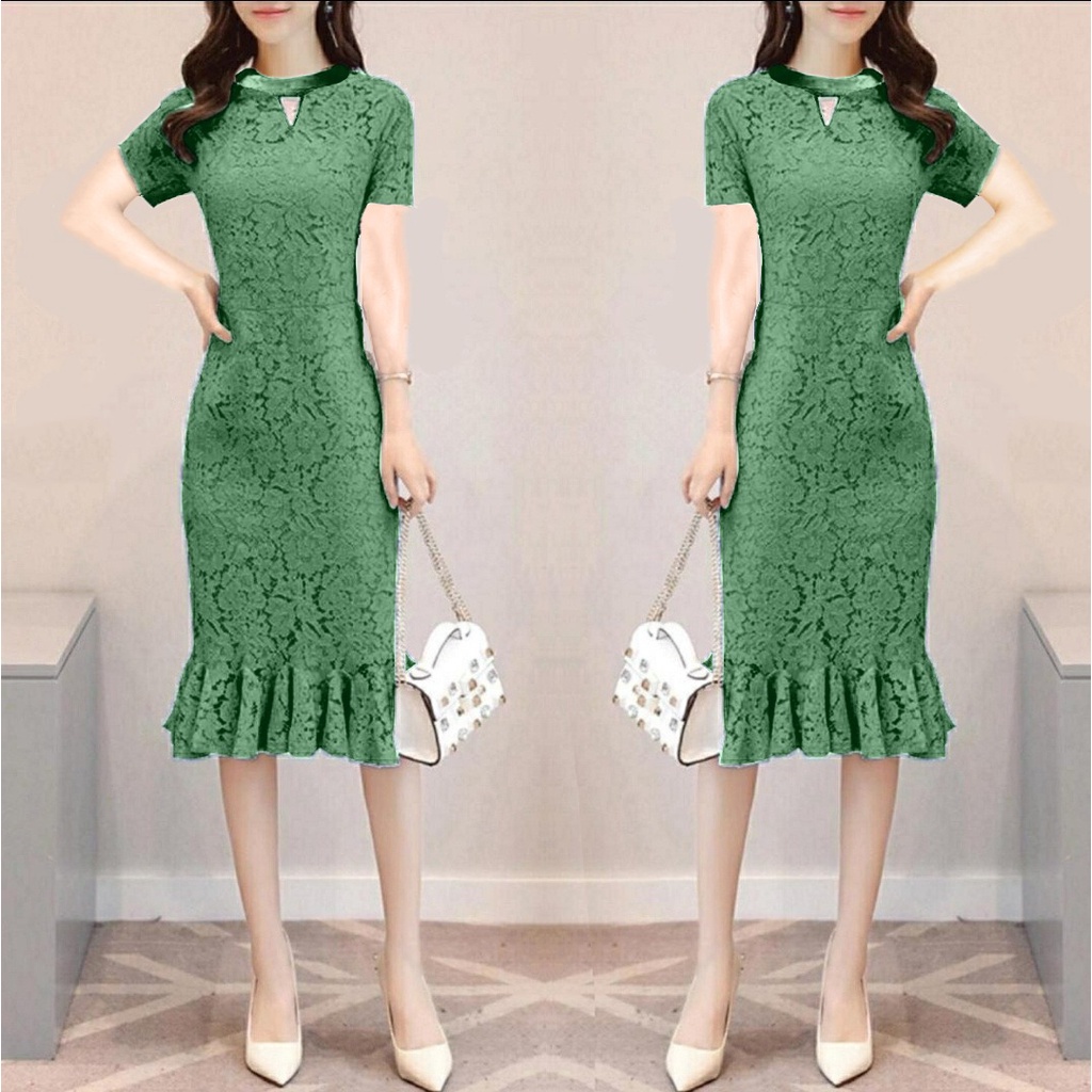 3 UKURAN L XL XXL PAKAIAN WANITA DRESS BRUKAT LETICIA DMR