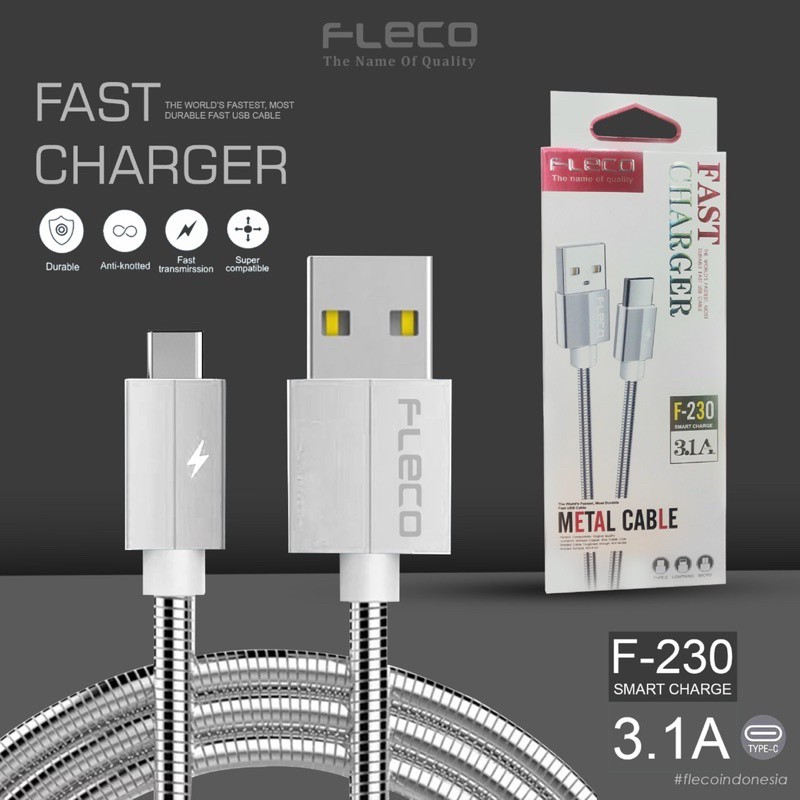 PROMO KABEL DATA FLECO F230 MCRO/ TYPE C METAL CABLE ORI