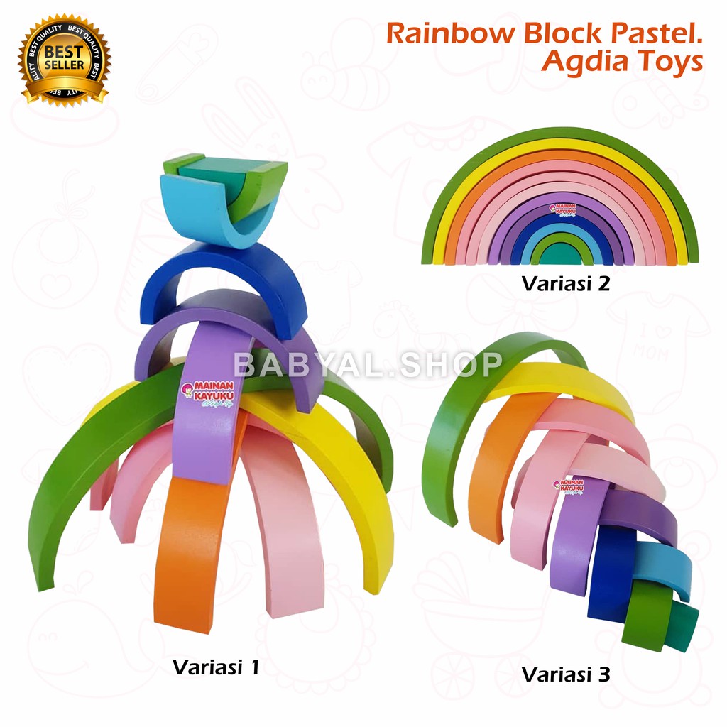 Mainan Kayu Edukasi Rainbow Block Pastel