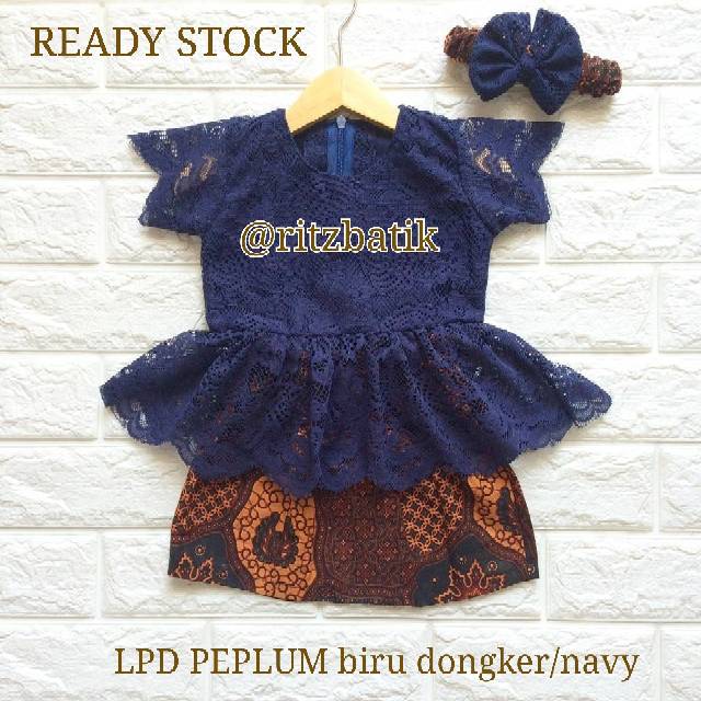 kebaya anak modern atasan lengan pendek peplum & rok batik BIRU DONGKER/NAVY