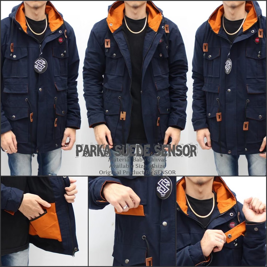 [Bayar Di Tempat / COD] Jaket Parka Pria Suede Mat Canvas Tebal Original Sensor