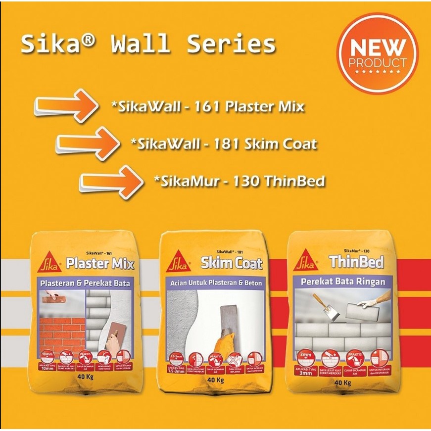 SikaWall® Series - PlasterMix 161, SikaMur 130 ThinBed, SikaWall 181 SkimCoat // Sika Surabaya