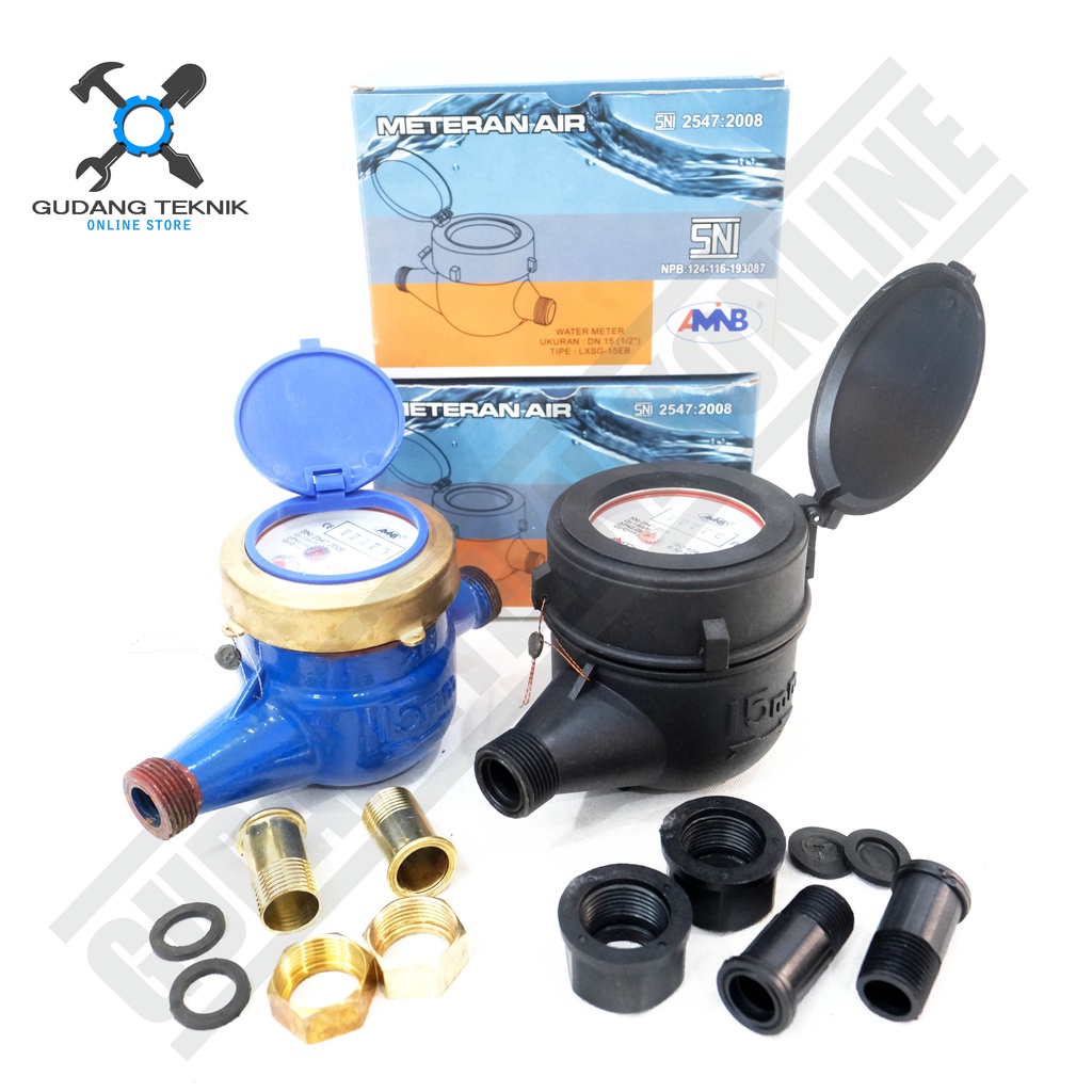 Meteran Air Pam 4 Jarum 1/2&quot; Body Plastik AMINB AMNB / Water Meter Ledeng Pdam 0.5 Inch SNI Body Bodi Besi AMNB