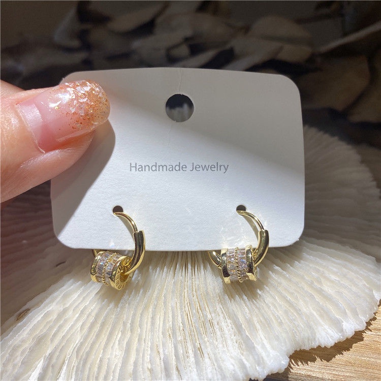 Anting Sterling Silver Hypoallergenic Hias Berlian Imitasi Gaya Korea Untuk Wanita