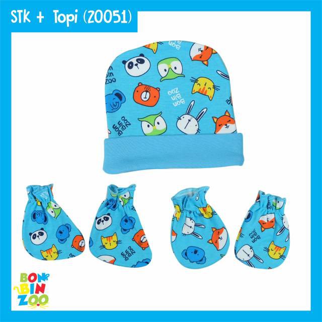 Bonbinzoo 1set topi + sarung tangan + kaki SNI perlengkapan anak / bayi-STK BBZ ANIMAL BIRU