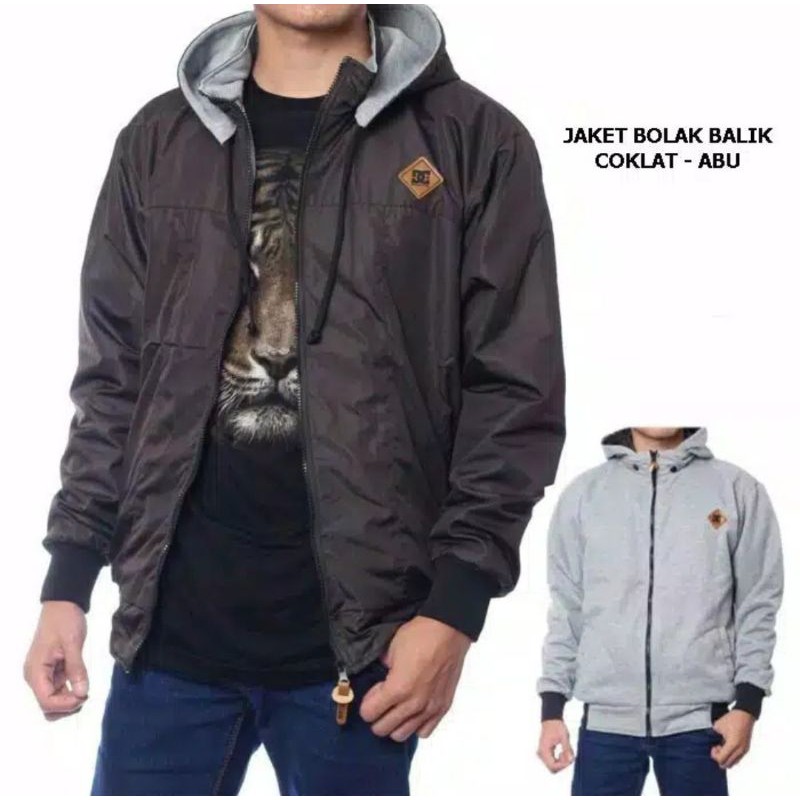 JAKET BOLAK BALIK 2IN1 / JAKET MOTOR / BB / PARASUT / PRIA WANITA / DISTRO-COKLAT