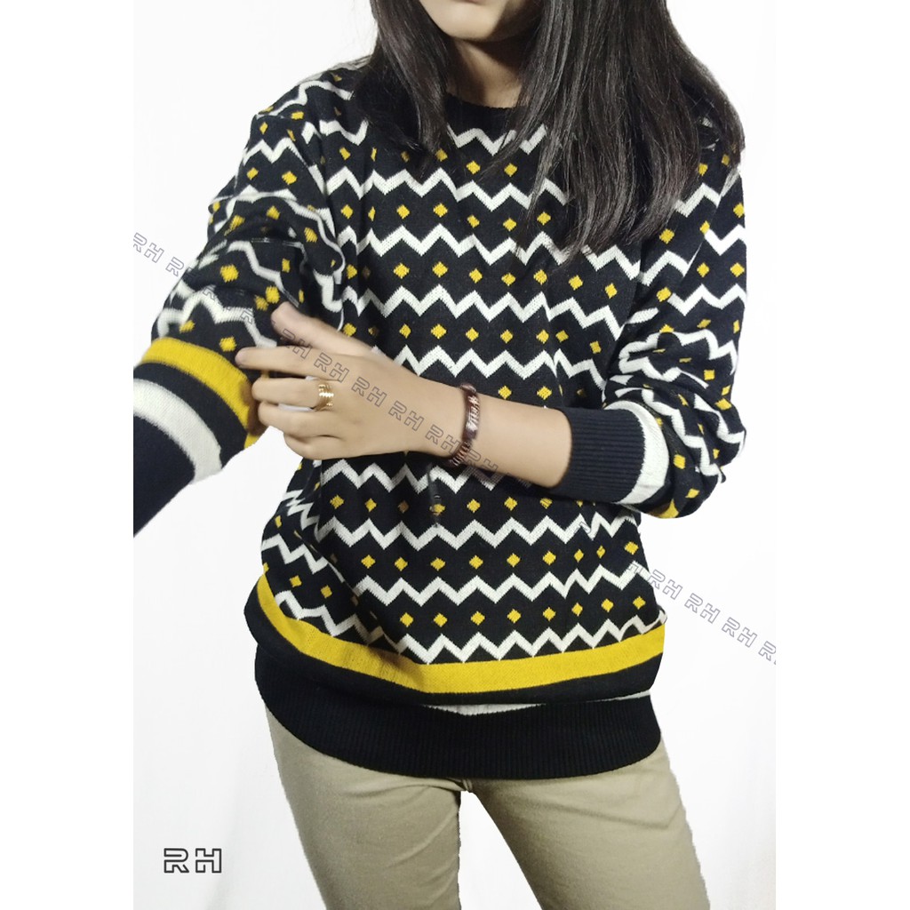 SWEATER RAJUT WANITA ZIGZAG RH RAJUT KATUN  SWEETER WANITA RAJUT PREMIUM