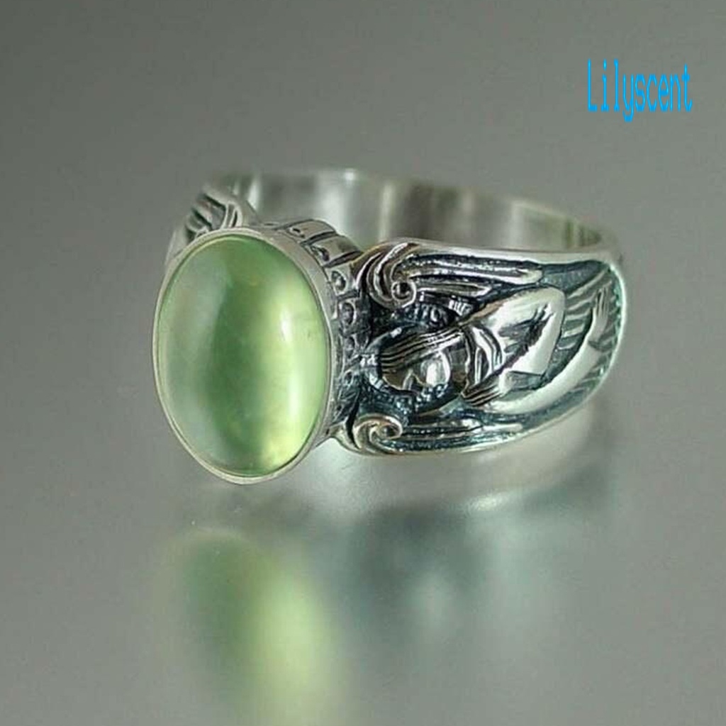 Cincin Model Lebar 2 Warna Aksen Batu Bulan Gaya Vintage Untuk Wanita