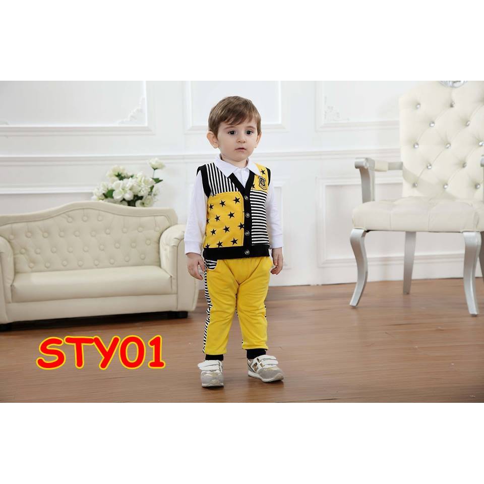 8612 SETELAN PENDEK PREMIUM PASTEL PINGUN YELLOW / STY01 / SETELAN VEST TUXEDO ROMPI ANAK LAKI-LAKI