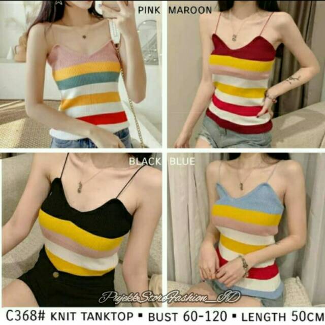 Tank top knit baju wanita baju singlet kaos rainbow C368
