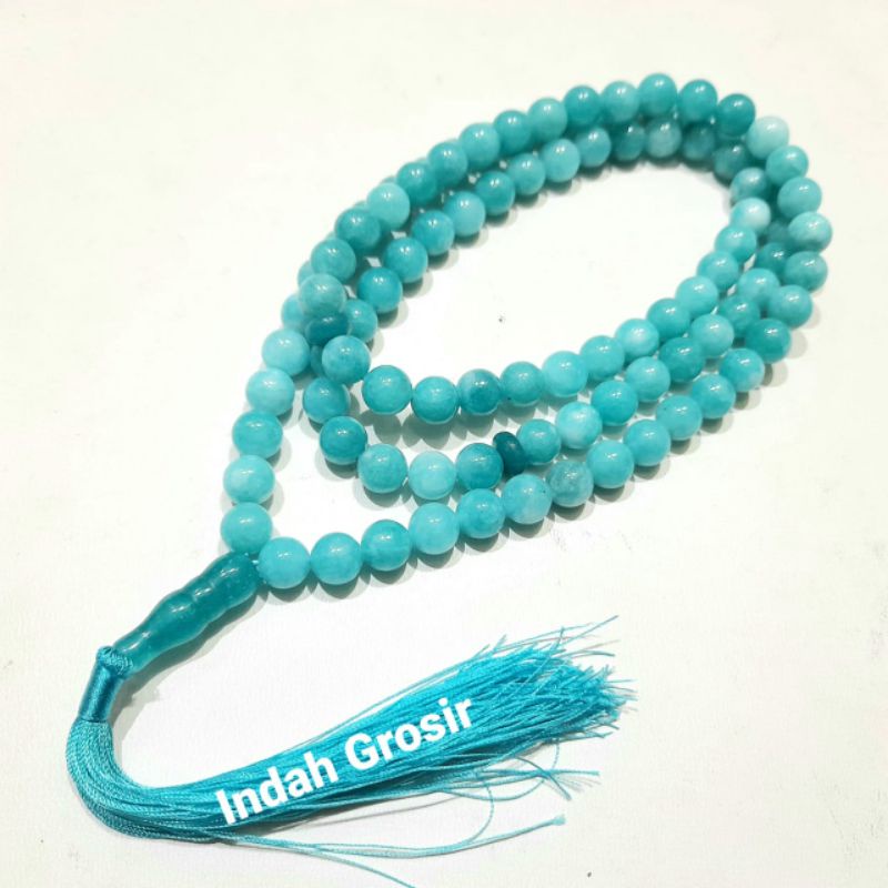 TASBIH BATU NATURAL AQUAMARINE VARIAN 33BUTIR 99BUTIR 8MM 10MM ORIGINAL