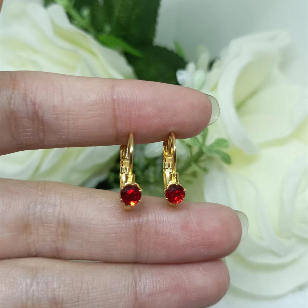 1 Pasang Anting Titanium Wanita 24K Anting Hoop Zirkon Mini berlapis Emas Ear Studs