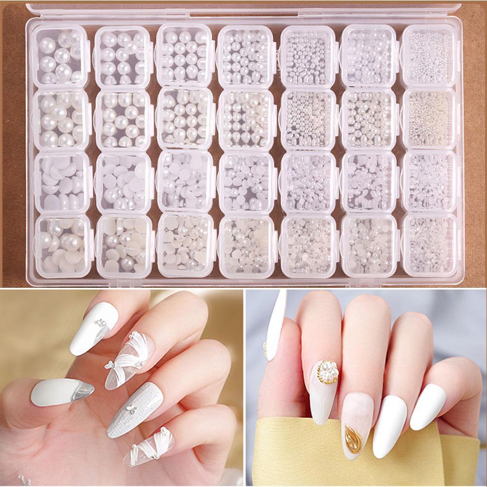 Mxbeauty Set Berlian Imitasi + Mutiara + Bola Baja + Kotak Penyimpanan Untuk Aksesoris Nail Art