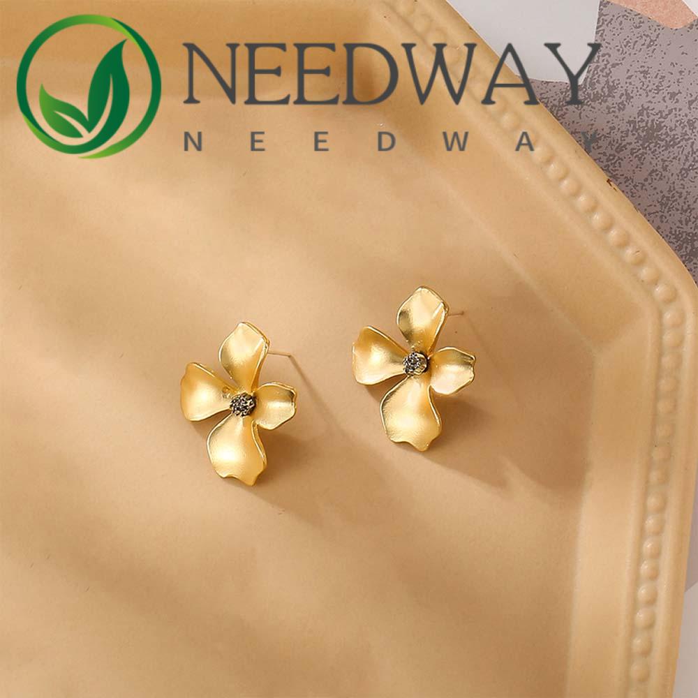 Anting Stud Bentuk Bunga Bahan Logam Matte Warna-Warni Gaya Korea Untuk Wanita