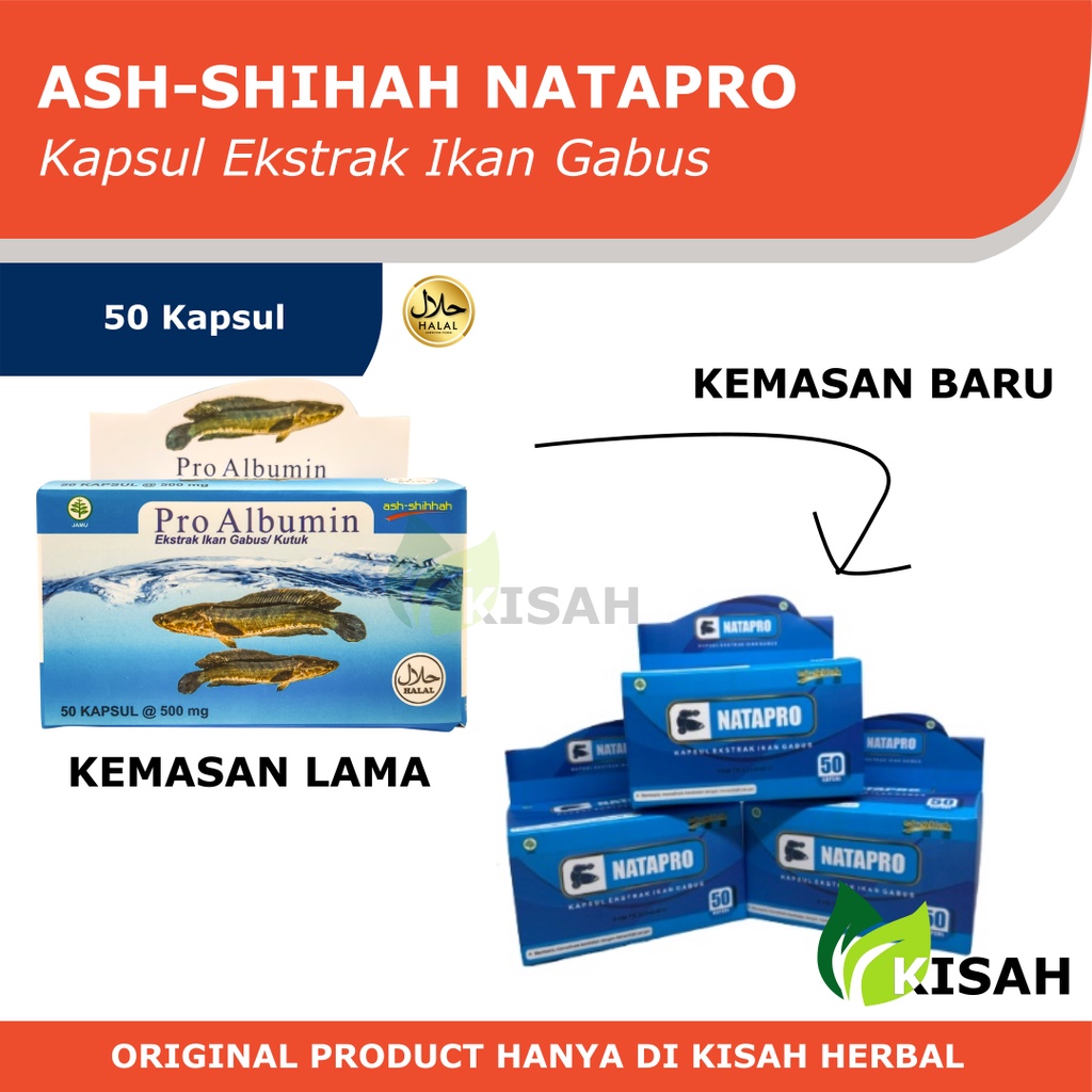 Pro Albumin Ash-Shihhah KEMASAN BARU - NATAPRO | Asihah Ektrak Ikan Gabus NATA PRO | Ikan Kutuk 50 Kapsul