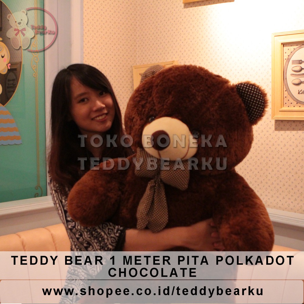 Boneka Teddy Bear Jumbo 1 Meter Pita Polkadot BROWNIS