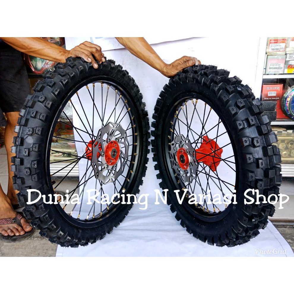Terlaris Sepaket Velg Klx Ring 18-21 Ban Primax Godzilla Ukuran 100 100-18 Dan 80 100-21 Tromol