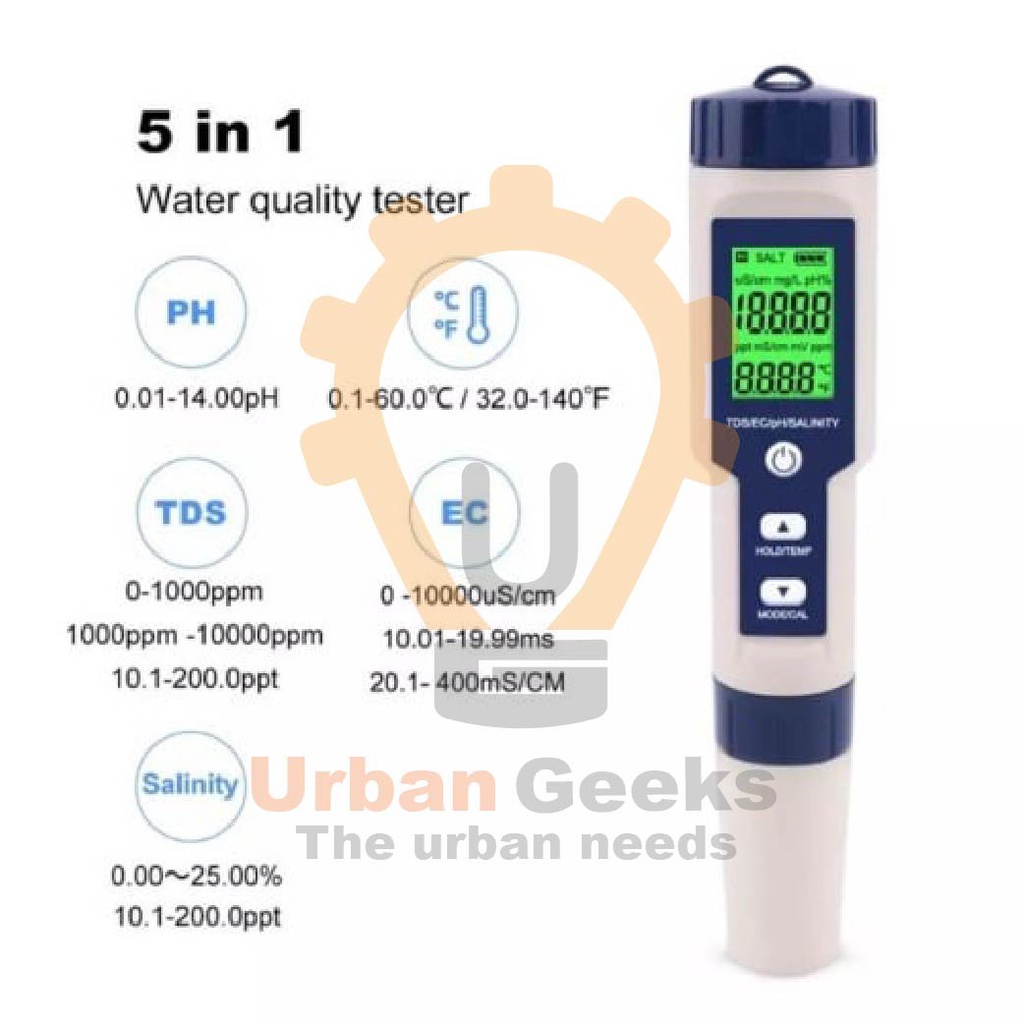 Water Tester PH TDS EC Salinity Temperature Meter 5 in 1 EZ-9909