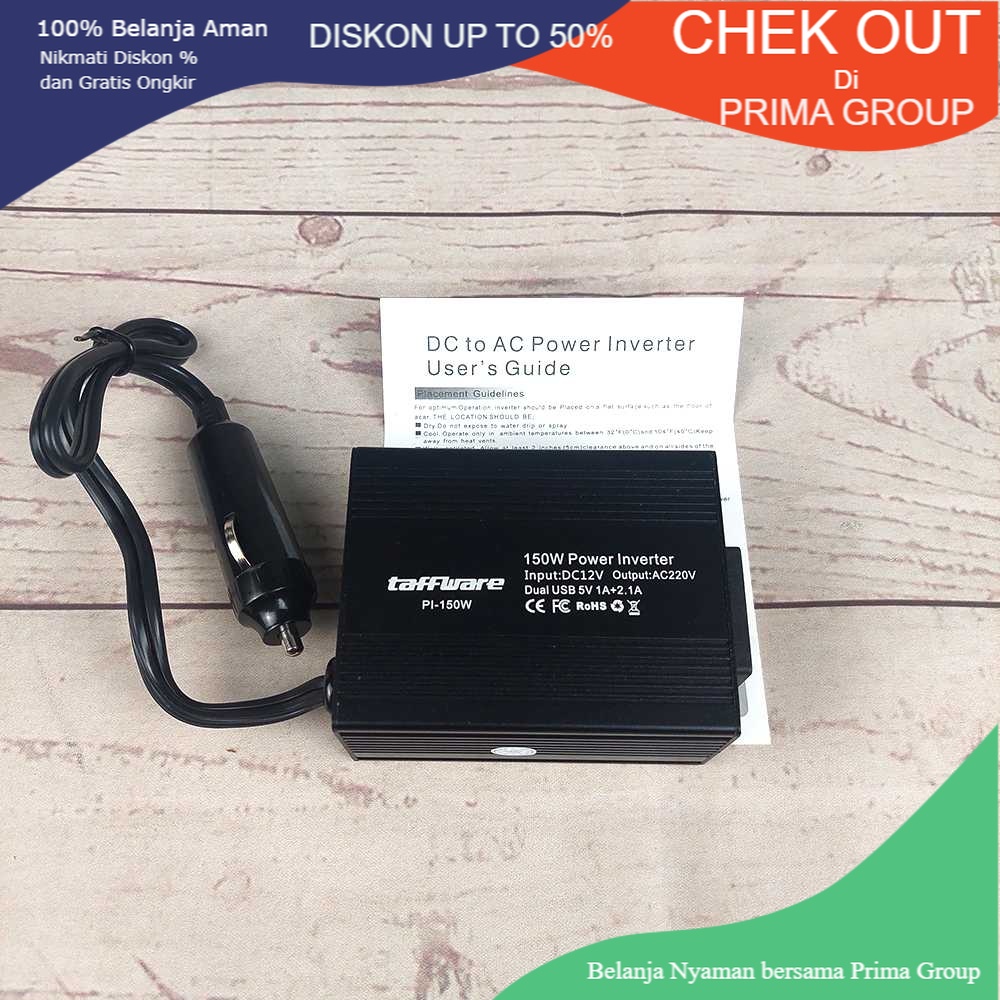 Taffware Power Inverter Mobil dengan 2 USB Port 150W 220V - PI-150W